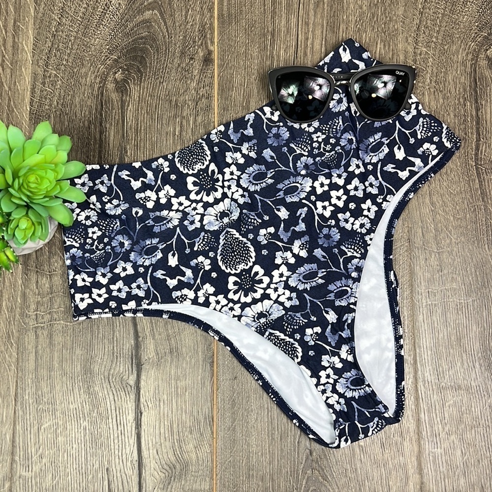 NWT ONeill Retro Americana High Waist Swimsuit Bottom Navy Blue White XL Cheeky